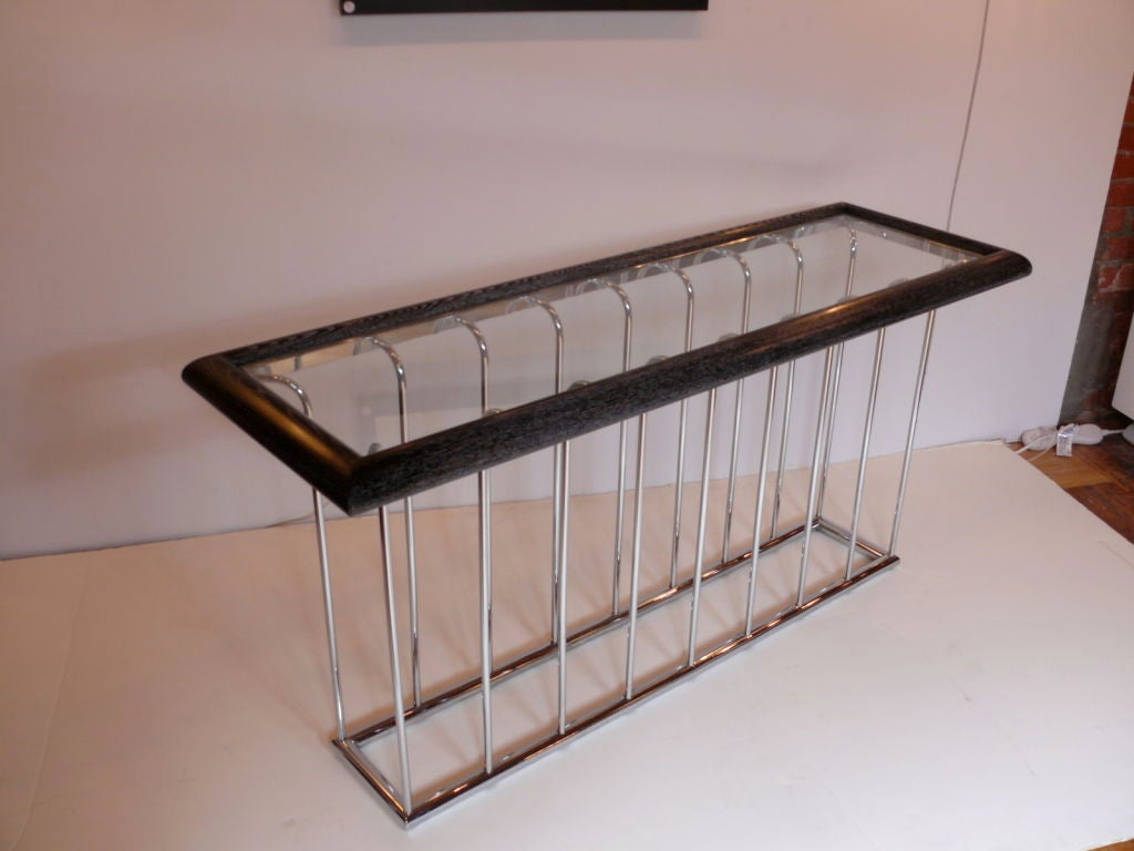Mid-Century Modern Cerused Ash and Chrome Console