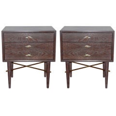 Pair of Cerused Oak and Brass End Tables Vintage Pair of Cerused Oak and Brass End Tables
