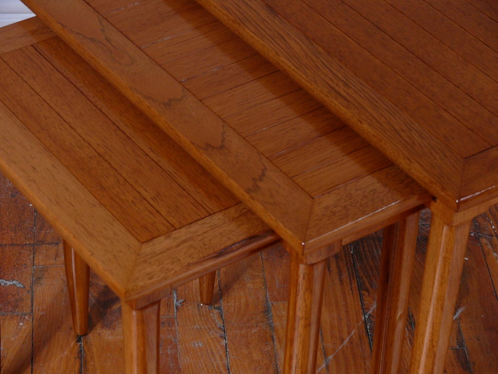 Wood Set of Midcentury Oak Nesting Tables For Sale