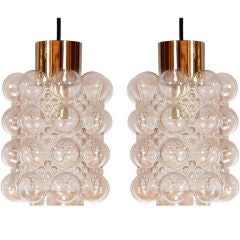 Pair of Mid Century Bubble Glass Pendants