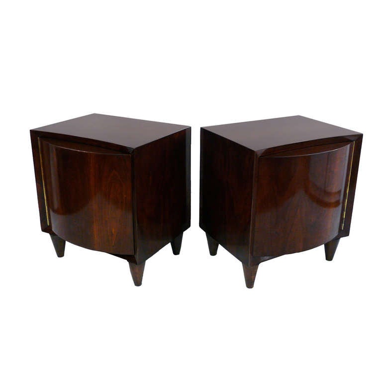 Pair of Modernage Bow-Front End Tables For Sale