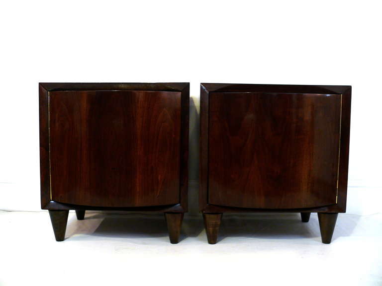 American Pair of Modernage Bow-Front End Tables For Sale