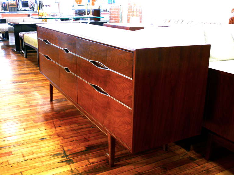 Chrome Banded Mid Century Credenza In Excellent Condition In New York, NY