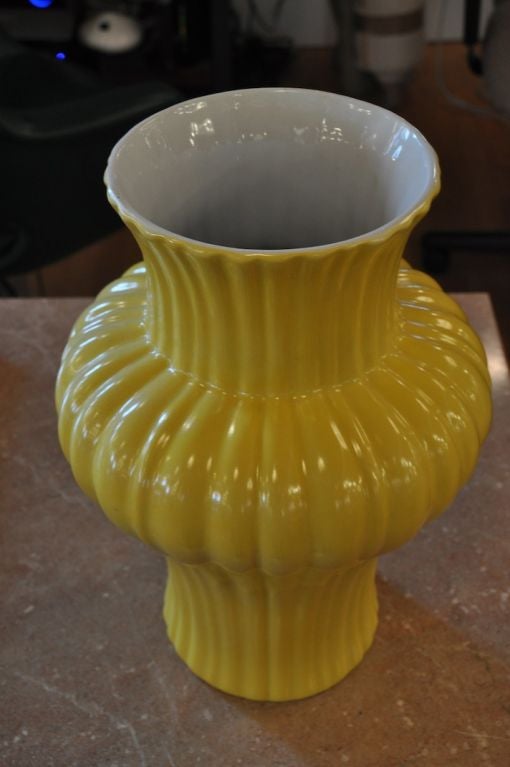 American Tall Fluted Yellow Vase