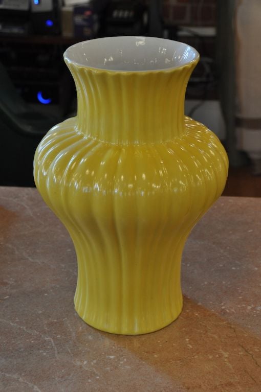 Tall Fluted Yellow Vase In Excellent Condition In New York, NY