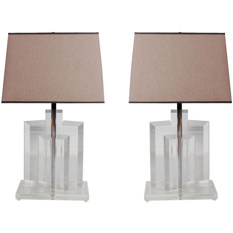 Pair of Prismatic Lucite Lamps