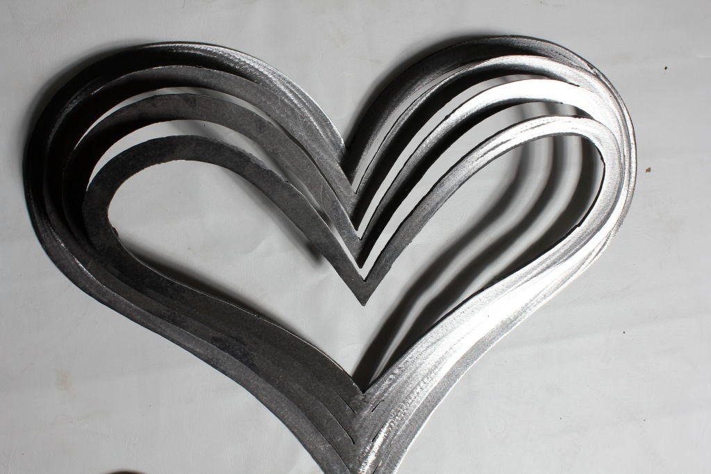 American Set of Three Metal Heart Wall Sculptures