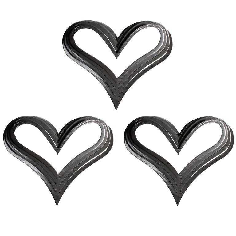 Set of Three Metal Heart Wall Sculptures