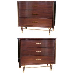 INVOICED: Pair of Walnut and Brass 3 Drawer Chests/Commodes