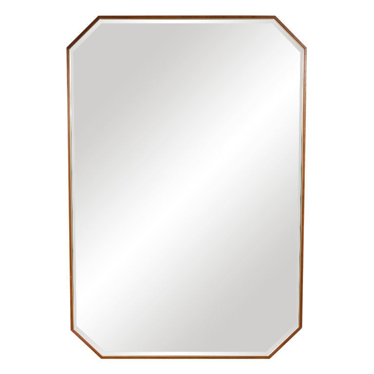 Large Octagonal Walnut and Brass Mirror by Directional