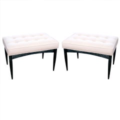 Pair of Black Cerused Tufted Ottomans/Benches Pair of Black Cerused Tufted Ottomans/Benches