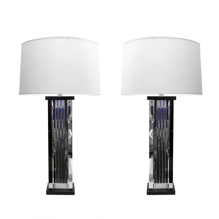 Pair of Chrome Skyscraper Table Lamps For Sale