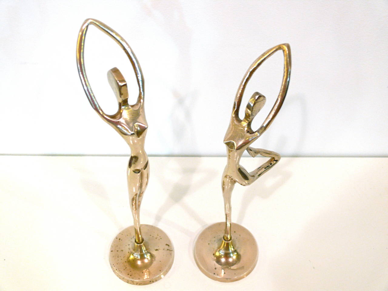20th Century Pair of Small Mid-Century Polished Brass Sculptural Dancers