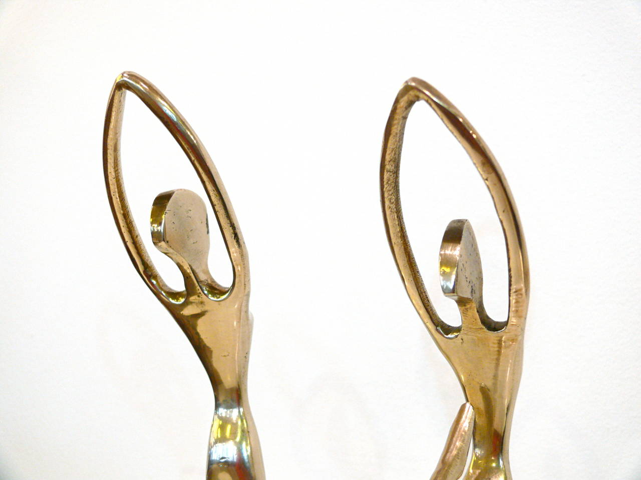 Pair of Small Mid-Century Polished Brass Sculptural Dancers 2