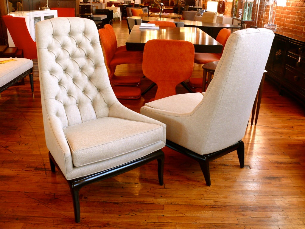 Pair of TH Robsjohn Gibbings Style High Back Diamond Chairs 5