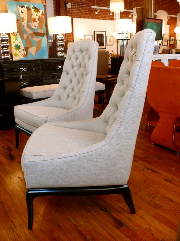 Pair of TH Robsjohn Gibbings Style High Back Diamond Chairs 1