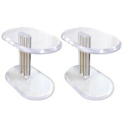 ON HOLD: Pair of Lucite and Brass End Tables