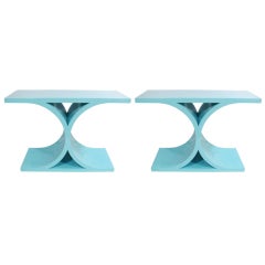 Pair of Karl Springer JMF Style Tiffany Blue Consoles