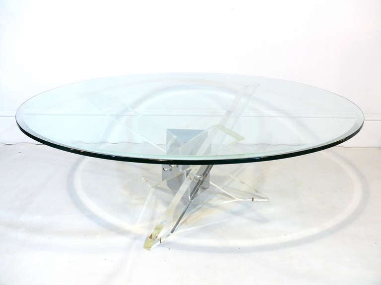Lucite and Chrome Tripod Coffee Table 1