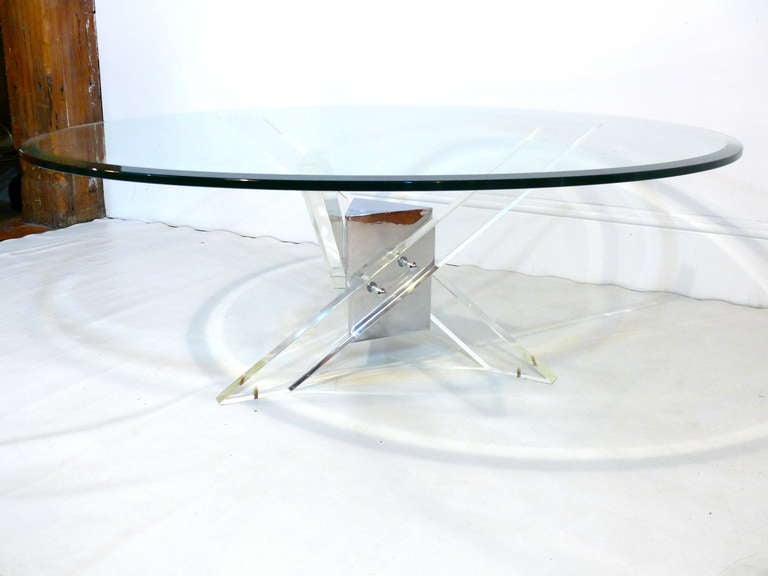 Lucite and Chrome Tripod Coffee Table 3