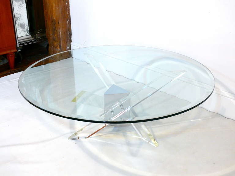 Mid-Century Modern Lucite and Chrome Tripod Coffee Table