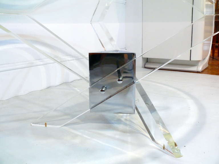 20th Century Lucite and Chrome Tripod Coffee Table