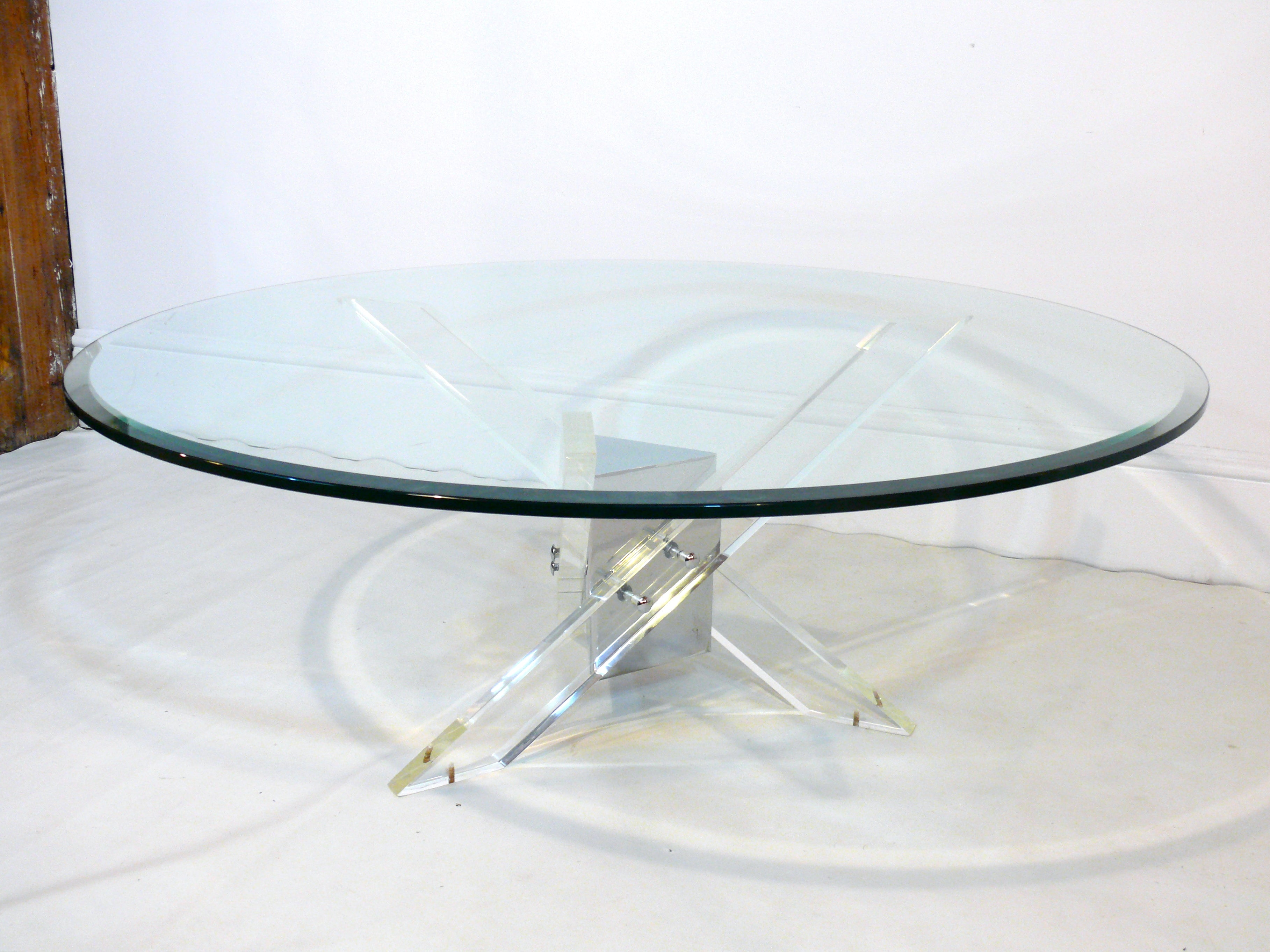 Lucite and Chrome Tripod Coffee Table