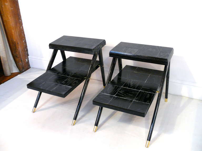 Pair of Parquet Tiered End Tables 3