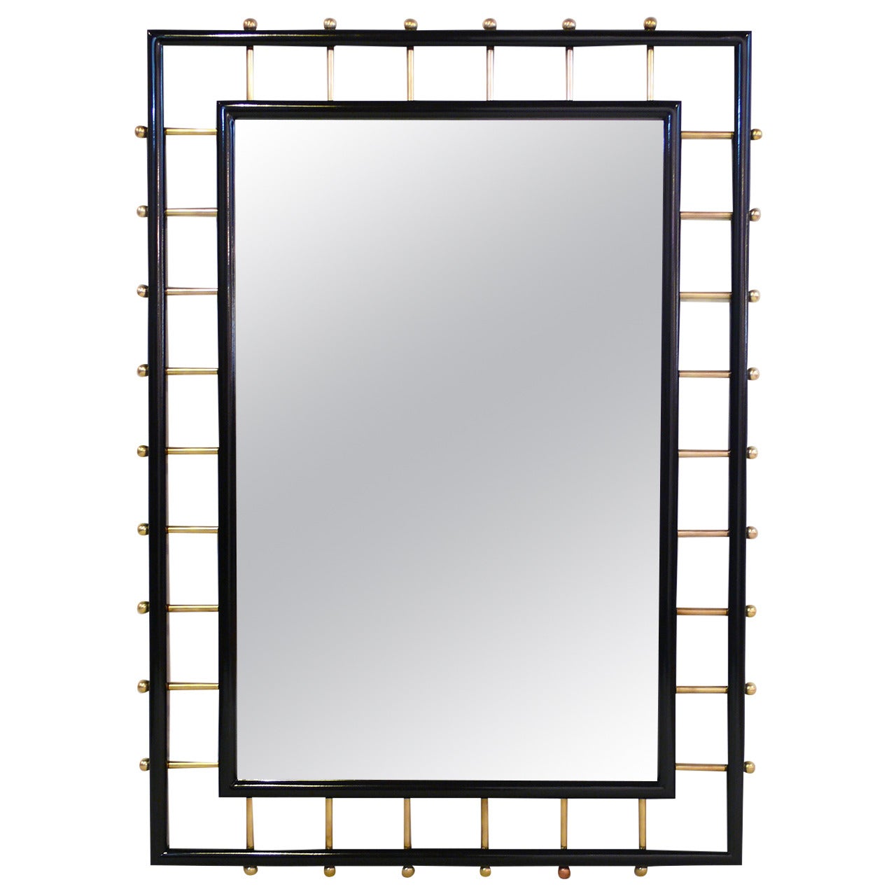 Midcentury Brass Rod Rectangular Mirror