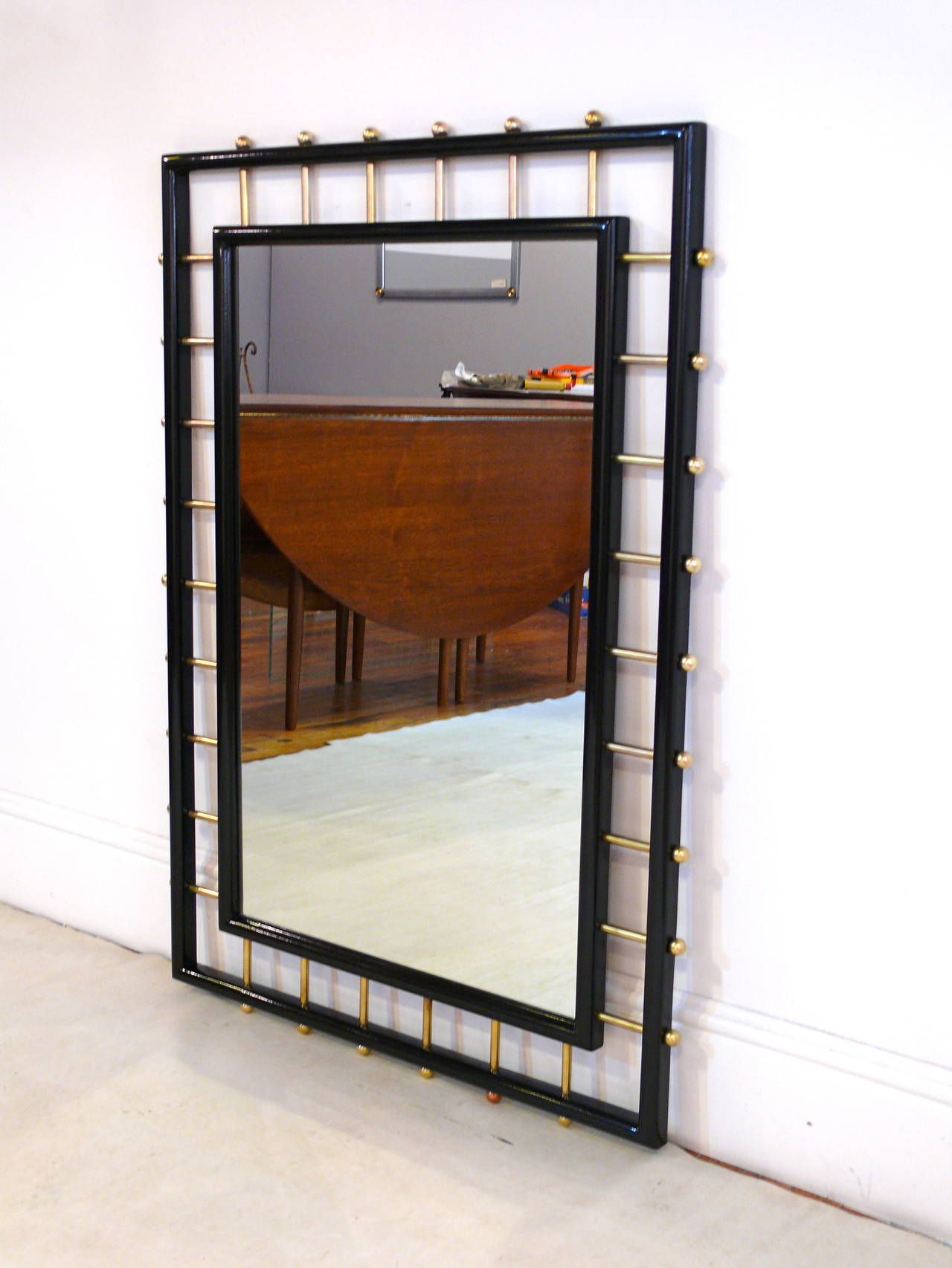 Midcentury Brass Rod Rectangular Mirror In Excellent Condition In New York, NY