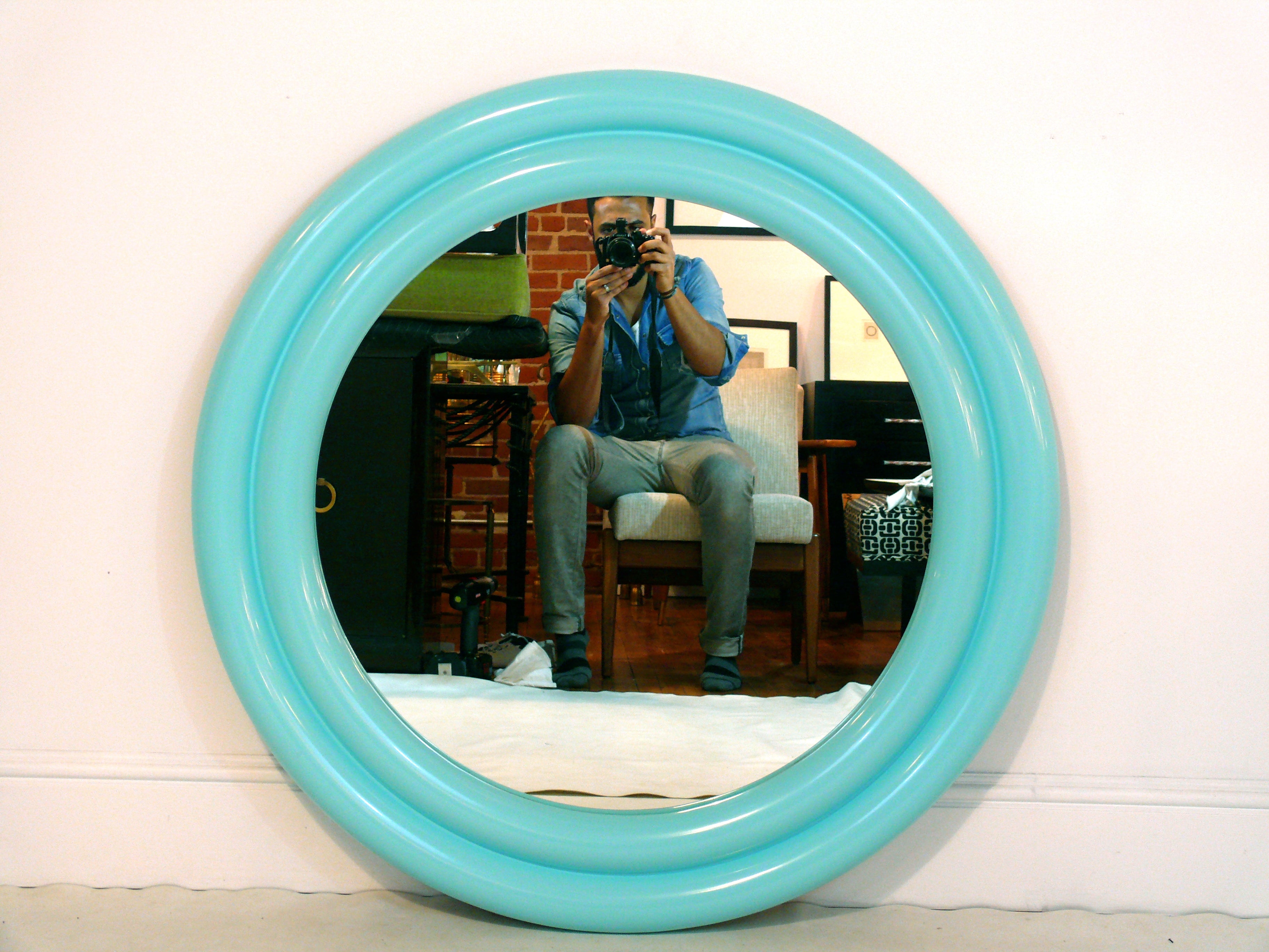 40" 1970's Tiffany Blue Lacquered Mirror