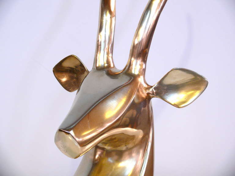 Mid-Century Modern Monumental Brass Gazelle Head
