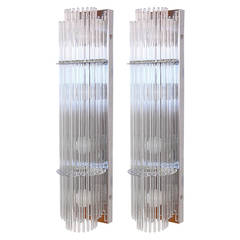 Pair of Tall Chrome and Glass Rod Sconces