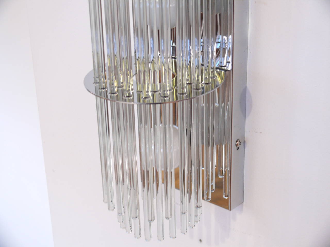 Pair of Tall Chrome and Glass Rod Sconces