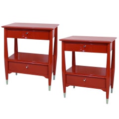 Pair of Red Lacquered End Tables