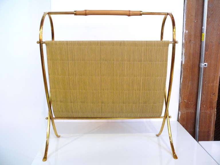 20th Century Brass and Bamboo Magazine Rack