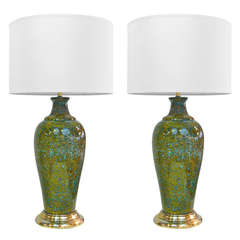 Pair of Massive Glazed Ceramic Lamps