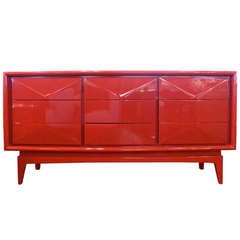 Glossy Red Nine Drawer Diamond Front Credenza