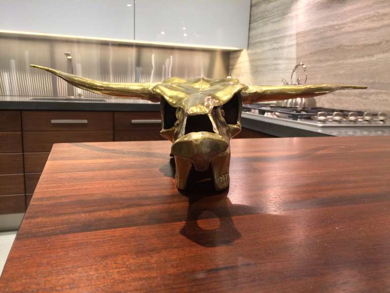 Brass Longhorn Sculpture In Excellent Condition For Sale In New York, NY