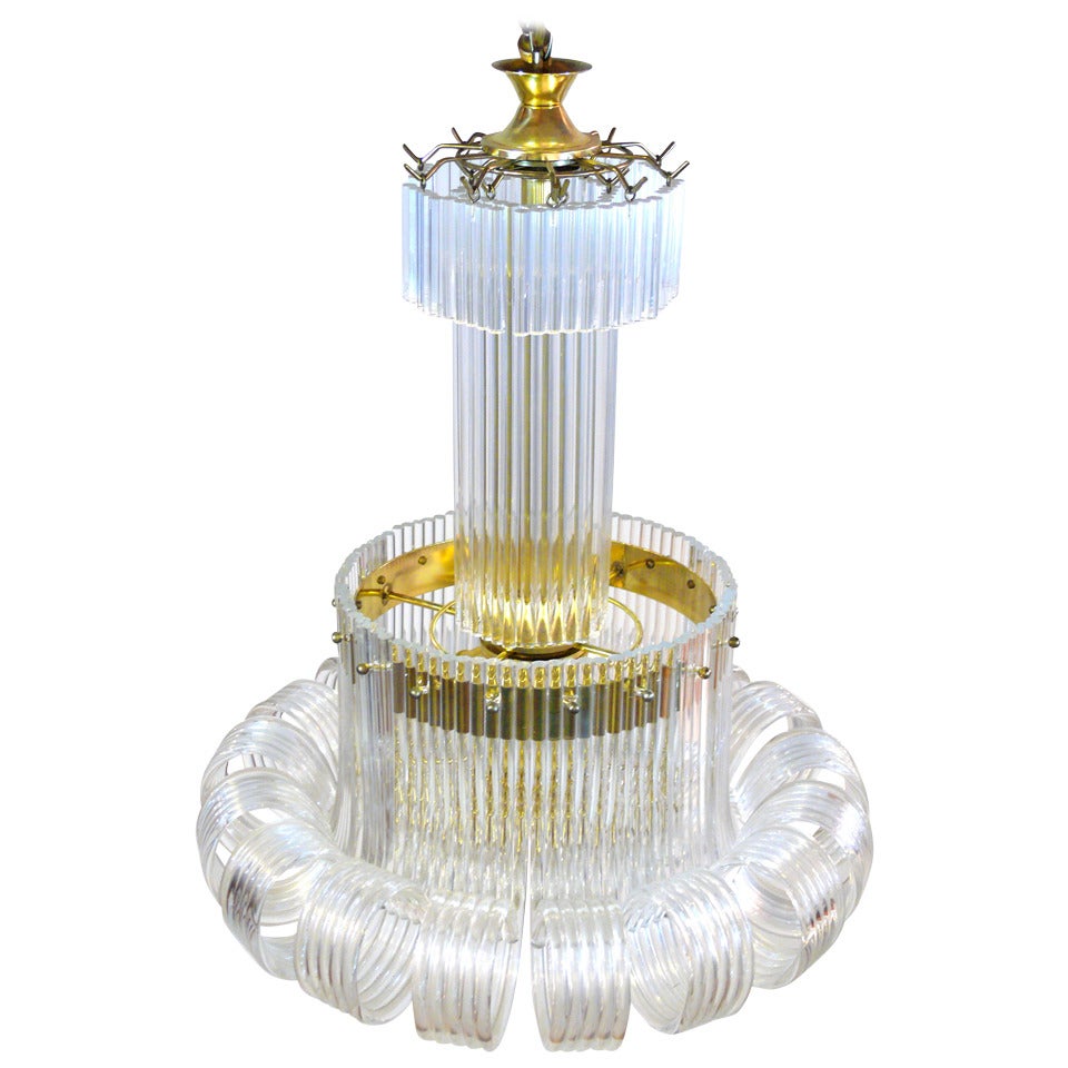 Scrolled Lucite and Brass Chandelier in the Manner of Grosfeld House For Sale