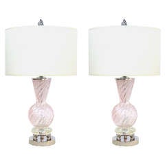 Pair of Pink Murano Glass Table Lamps