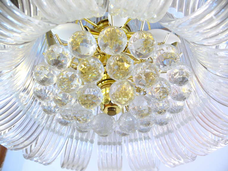 American Scrolled Lucite and Brass Chandelier in the Manner of Grosfeld House For Sale