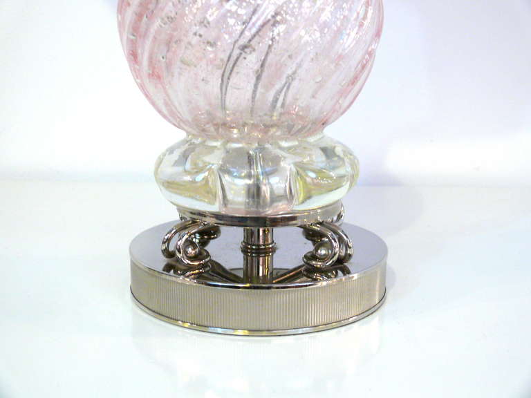 20th Century Pair of Pink Murano Glass Table Lamps For Sale