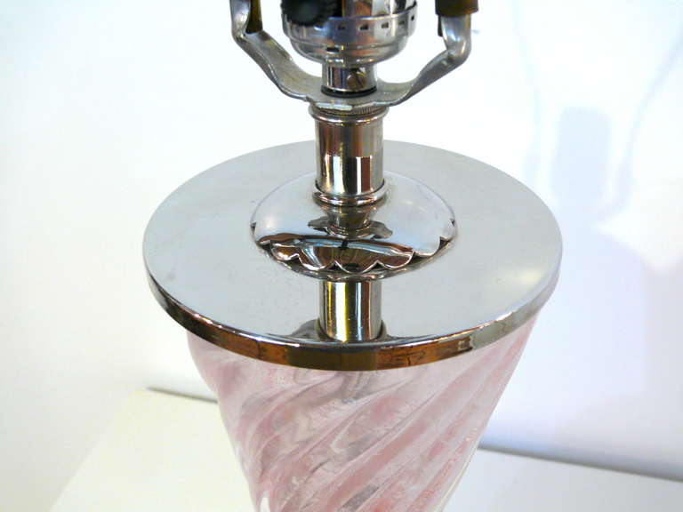 Pair of Pink Murano Glass Table Lamps In Good Condition For Sale In New York, NY