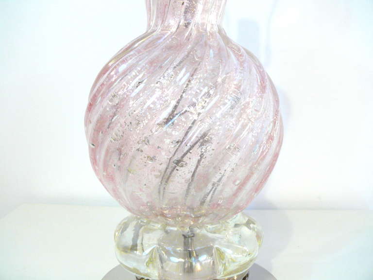 American Pair of Pink Murano Glass Table Lamps For Sale