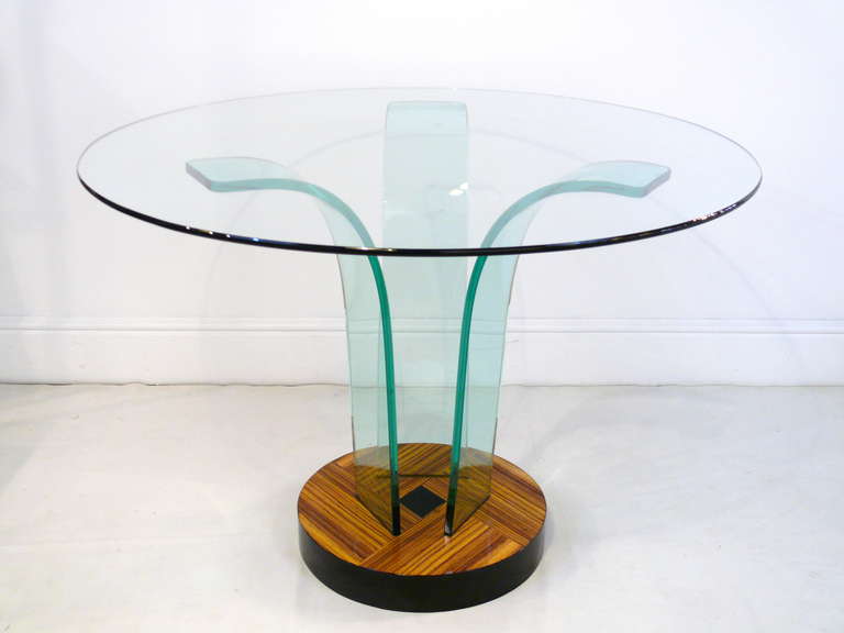 New Era Round Glass Zebrawood Center Table In Excellent Condition In New York, NY