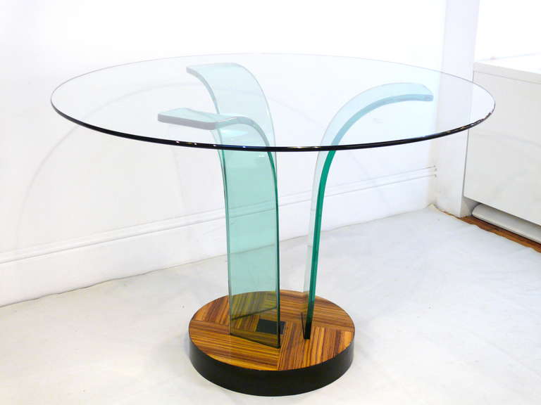 Mid-20th Century New Era Round Glass Zebrawood Center Table