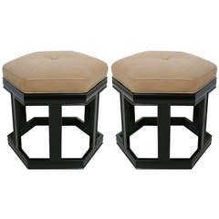 Pair of Leather Hexagon Ottomans by John Keal