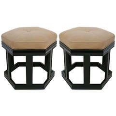 Pair of Leather Hexagon Ottomans by John Keal