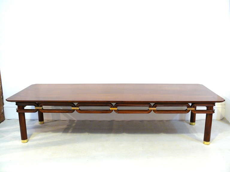 Stunning coffee table by Bert England for Johnson Furniture's Forward Trend Collection. Brass and walnut 